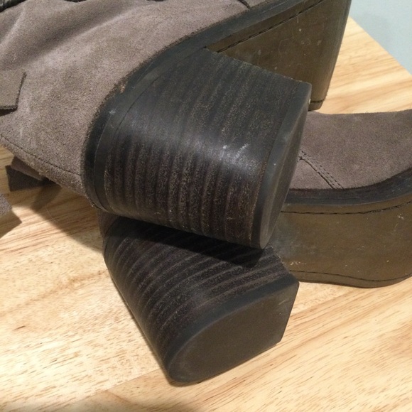 UGG Suede Leather Grey Block Heel Booties 8M - Picture 9 of 10